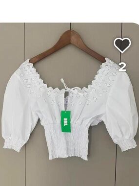 White Eyelet Off-Shoulder Smocked Crop Top